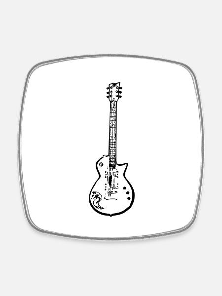 Electric Guitar Silhouette, Black Design, Music - Square fridge magnet - white