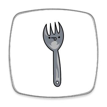 Funny cartoon spork with face - Square fridge magnet - white - Front