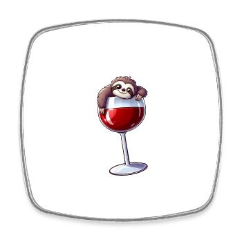 Cute Sloth Cartoon with Red Wine - Square fridge magnet - white - Front
