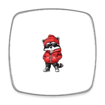 Raccoon Winter Comic - Square fridge magnet - white - Front