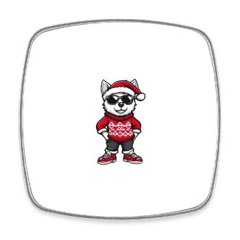 Akita Chien Noël Cool Noël - Magnet carré - blanc - Devant