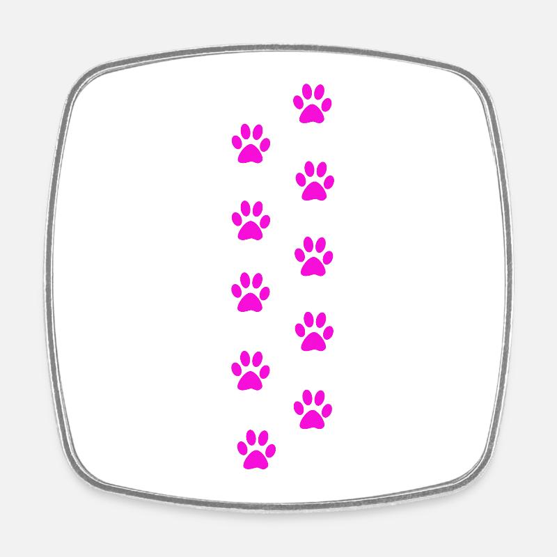 Pink Cat Paw Print Pattern - Square fridge magnet - white