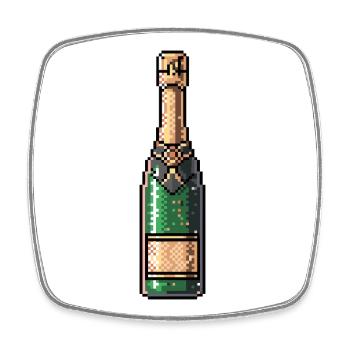 PixelChampagne Flasche Retro - Viereckiger Kühlschrankmagnet - Weiß - Vorne