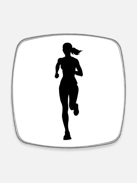Silhouette de la coureuse marathonienne - Magnet carré - blanc