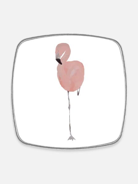 Pastel Watercolor Flamingo - Square fridge magnet - white