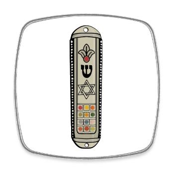 Silver Mezuzah Star of David Jewish Art - Square fridge magnet - white - Front