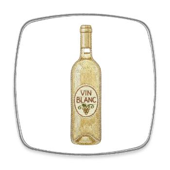 Bouteille de vin blanc dans un aspect brodé (imprimé) - Magnet carré - blanc - Devant