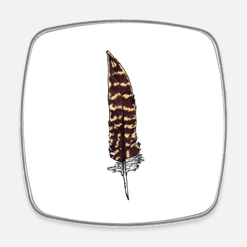 Plume marron tachetée Dessiné à la main (faisan) - Magnet carré - blanc