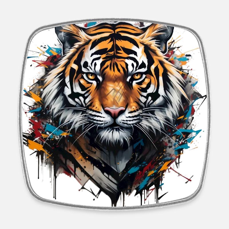 Mächtiger Tiger. Stärke im Graffiti-Stil. - Viereckiger Kühlschrankmagnet - Weiß