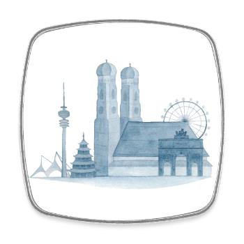 Horizon de Munich - Aquarelle peinte à la main - Magnet carré - blanc - Devant