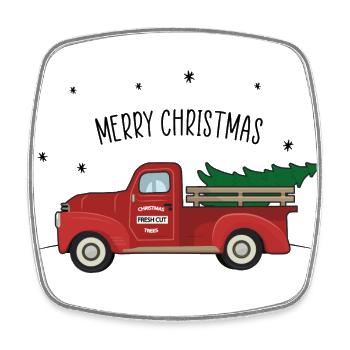 Vintage Weihnachten Oldtimer Roter Truck Christmas - Viereckiger Kühlschrankmagnet - Weiß - Vorne