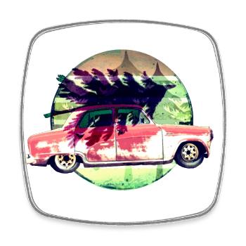 Oldtimer mit Weihnachtsbaum - Viereckiger Kühlschrankmagnet - Weiß - Vorne