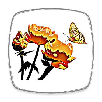 Schmetterling und Blumen - Viereckiger Kühlschrankmagnet - Weiß - Vorne