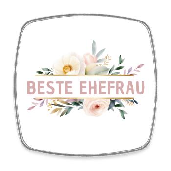 Beste Ehefrau! Floral, personalisierbar - Viereckiger Kühlschrankmagnet - Weiß - Vorne