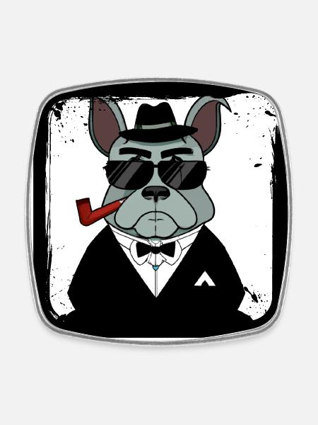 funny mafiastyle dog french bulldog - Square fridge magnet - white