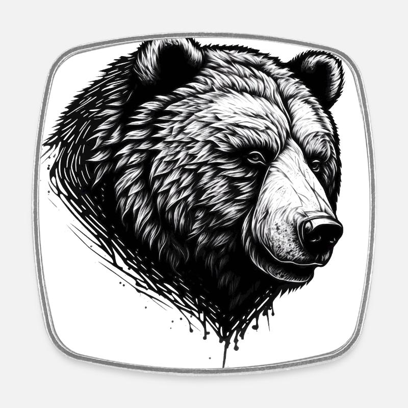 Dangerous black grizzly bear - Square fridge magnet - white