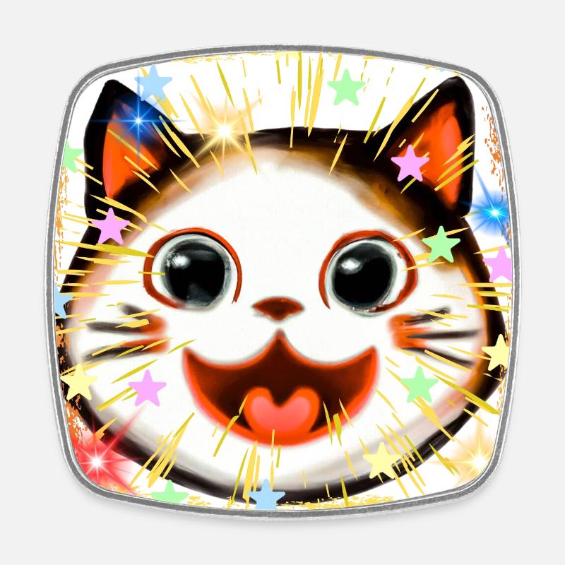 Cute funny kitten face in anime, kawaii style - Square fridge magnet - white