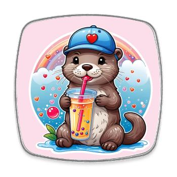 Kleiner Süßer Otter trinkt mit Strohhalm Limonade - Viereckiger Kühlschrankmagnet - Weiß - Vorne