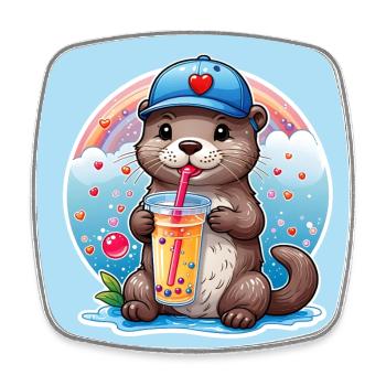 Kleiner Süßer Otter trinkt mit Strohhalm Limonade - Viereckiger Kühlschrankmagnet - Weiß - Vorne