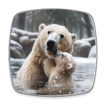 Polar bear mother with child - Square fridge magnet - white - Front