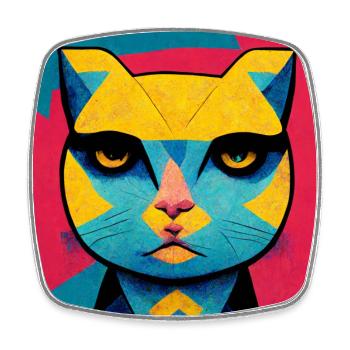 Funny Pop Art Cat - Square fridge magnet - white - Front