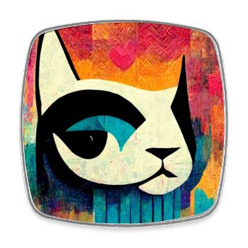 Drôle Pop Art Cat Abstrait - Magnet carré - blanc - Devant