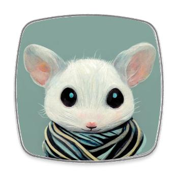 Small white mouse with scarf - Square fridge magnet - white - Front