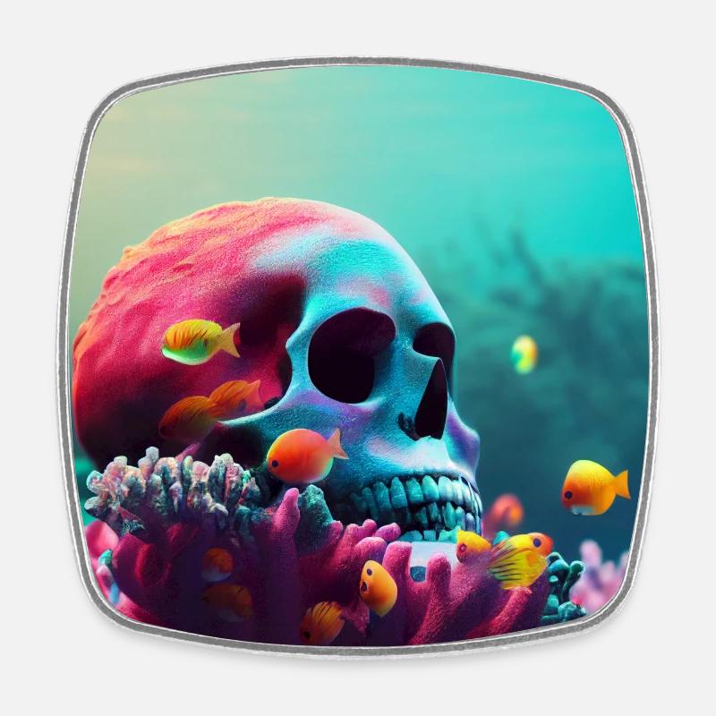 Crâne de pirate coloré sous l'eau - Magnet carré - blanc