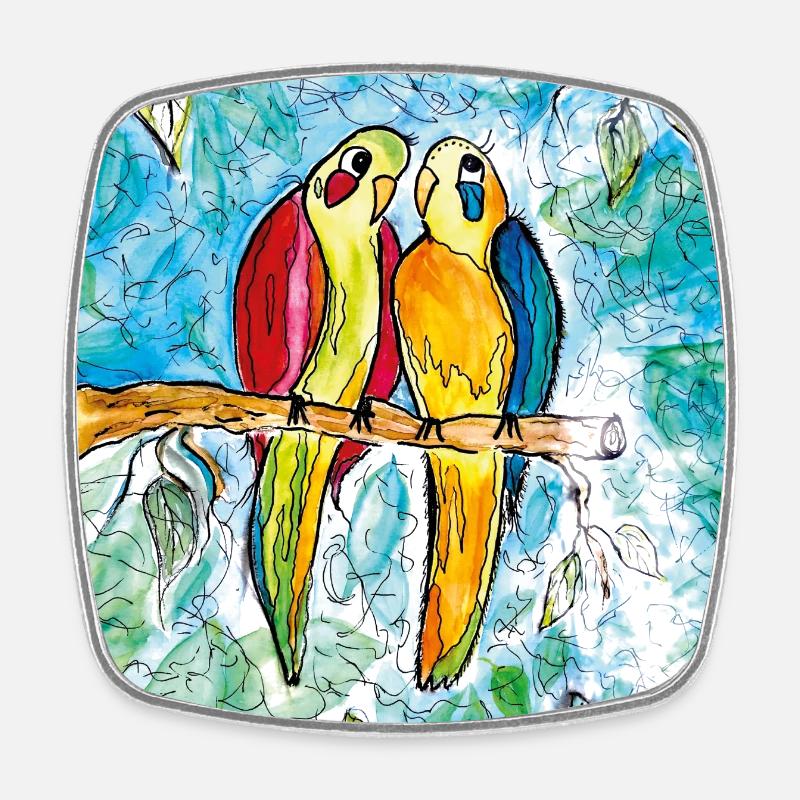 Pair of parrots - Square fridge magnet - white