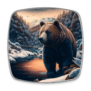 Ukiyo bear in forest landscape at winter time - Square fridge magnet - white - Front