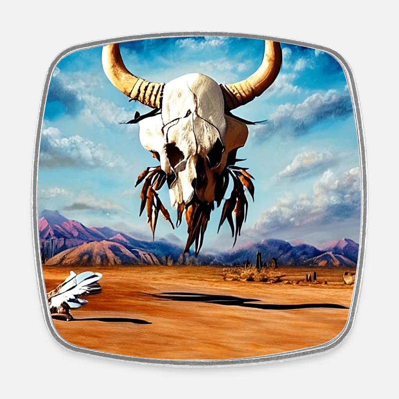 Flying buffalo skull - Square fridge magnet - white