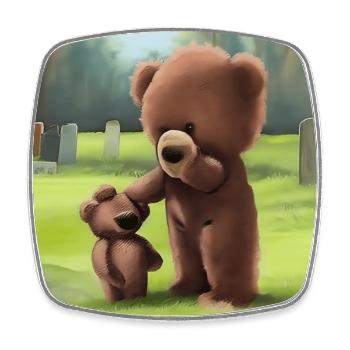 Traurige Teddyfamilie auf Friedhof - Viereckiger Kühlschrankmagnet - Weiß - Vorne