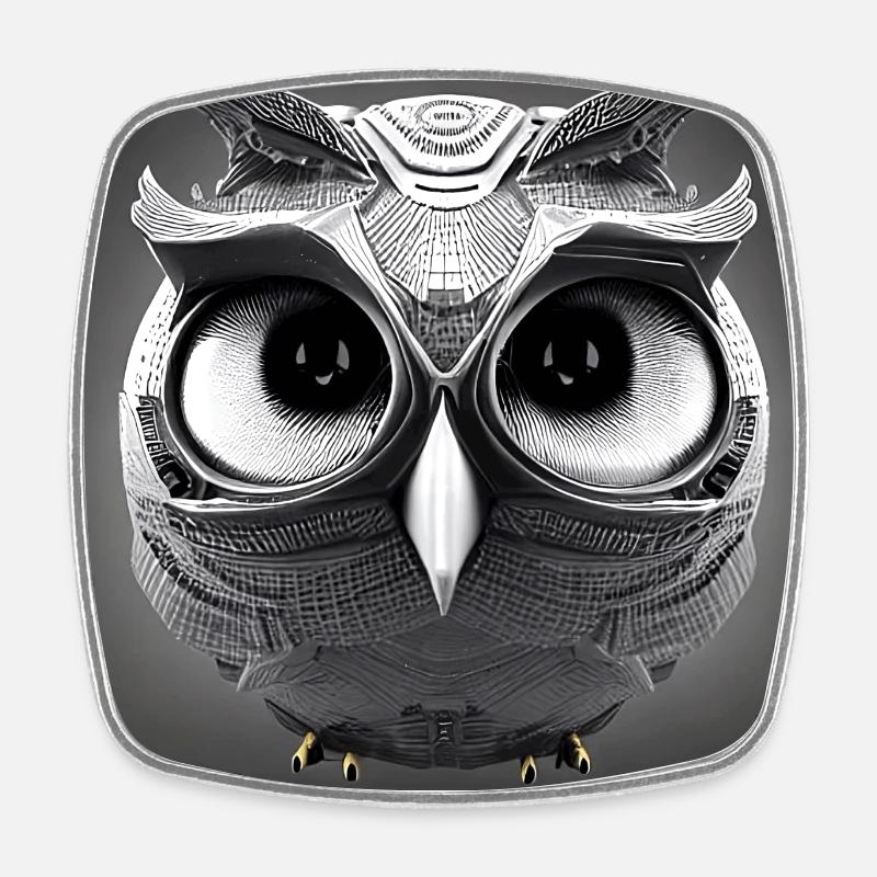 Owl in metal look - Square fridge magnet - white