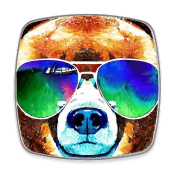Ours cool avec lunettes d’aviateur - Magnet carré - blanc - Devant
