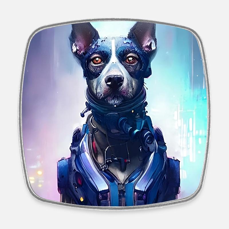 Futuristic dog - Square fridge magnet - white