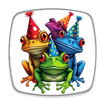 Motif de grenouille coloré cool - 3 grenouilles de fête - Magnet carré - blanc - Devant