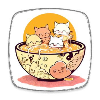 Cute Cats in Ramen Noodle Soup Bowl - Square fridge magnet - white - Front