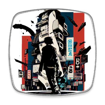 Surreale japanische Comic Stadt - Street Art - Viereckiger Kühlschrankmagnet - Weiß - Vorne