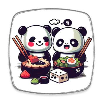 De mignons pandas comiques mangent du riz ensemble - Magnet carré - blanc - Devant