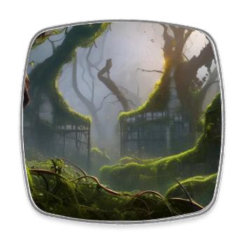 Overgrown city covered in vines and mos - Square fridge magnet - white - Front