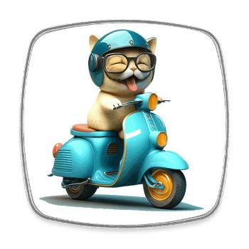 Lachende Katze auf Motorroller Geschenk - Viereckiger Kühlschrankmagnet - Weiß - Vorne