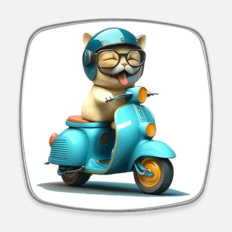 Chat qui rit sur un cadeau de scooter - Magnet carré - blanc