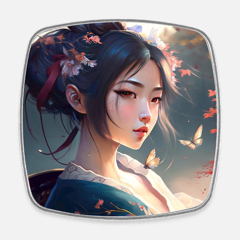 Geisha - Magnet carré - blanc