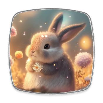 Lapin mignon avec des fleurs - Magnet carré - blanc - Devant