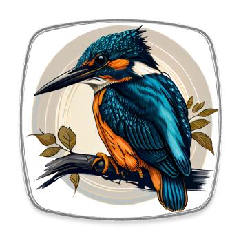 Comic / cartoon Eisvogel sitzt auf einem Ast - Viereckiger Kühlschrankmagnet - Weiß - Vorne