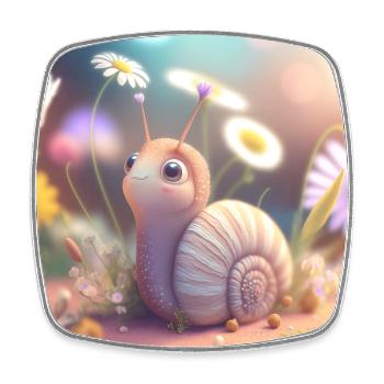 Schnecke mit Blüten - Viereckiger Kühlschrankmagnet - Weiß - Vorne