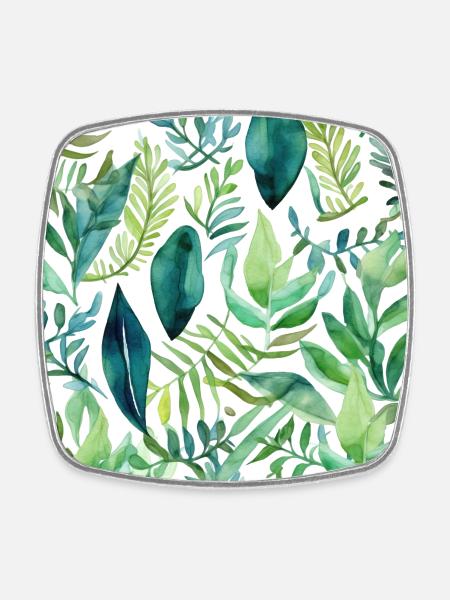 Watercolour Leaf Pattern - Square fridge magnet - white