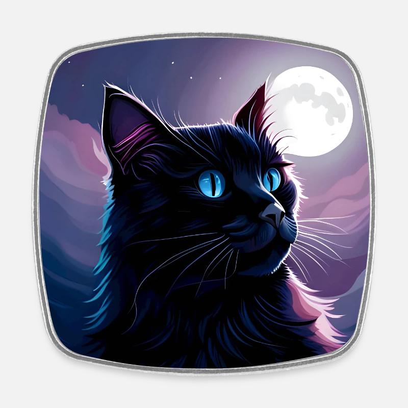 Black cat in the moonlight. - Square fridge magnet - white