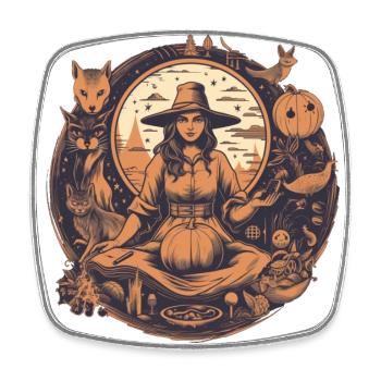 Belle sorcière sombre avec chapeau et citrouille - Magnet carré - blanc - Devant