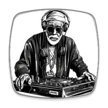 Cooler Best-Ager Mann als DJ Hipster mit Mütze - Viereckiger Kühlschrankmagnet - Weiß - Vorne